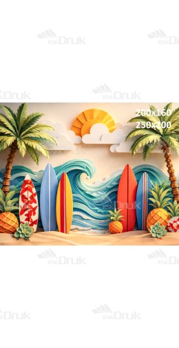 Tło fotograficzne „Papercut plaża z deskami surfingowymi” | 4047